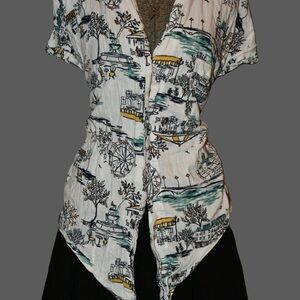 Old Navy White Scenic Print Blouse